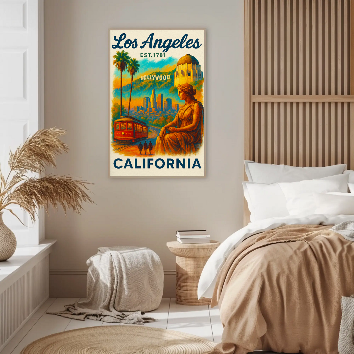 Los Angeles Hollywood Griffith Trolley Sunset Vintage Travel Poster
