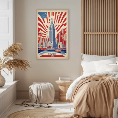 New York Empire Skyline Flags Vintage Travel Poster
