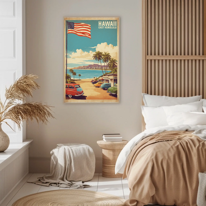 East Honolulu Hawaii Retro Beachside Vintage Travel Poster