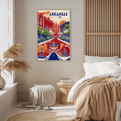 Arkansas Grand Street Circle Vintage Maroon Travel Poster USA