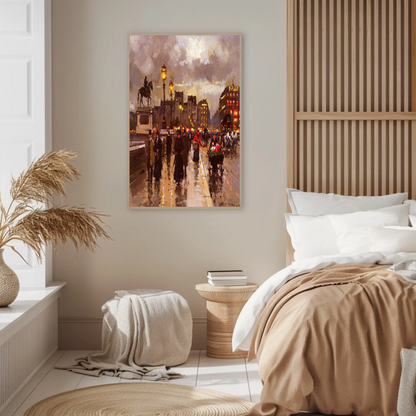 Paris Evening Streetlights Market Vintage Travel Poster