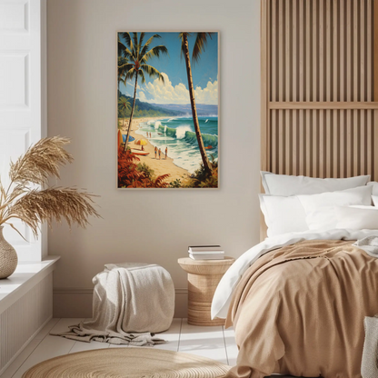 Tropical Surf Beach Day Palm Trees Vintage Travel Poster