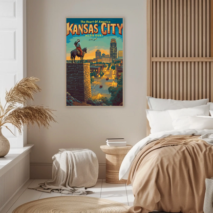 Kansas City The Heart of America Overlook Vintage Travel Poster