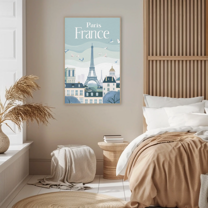 Paris France Vintage Poster - Eiffel Tower & Birds