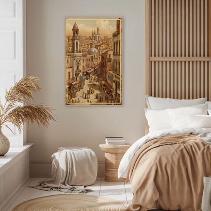 Bustling Middle Eastern Bazaar Vintage Travel Poster