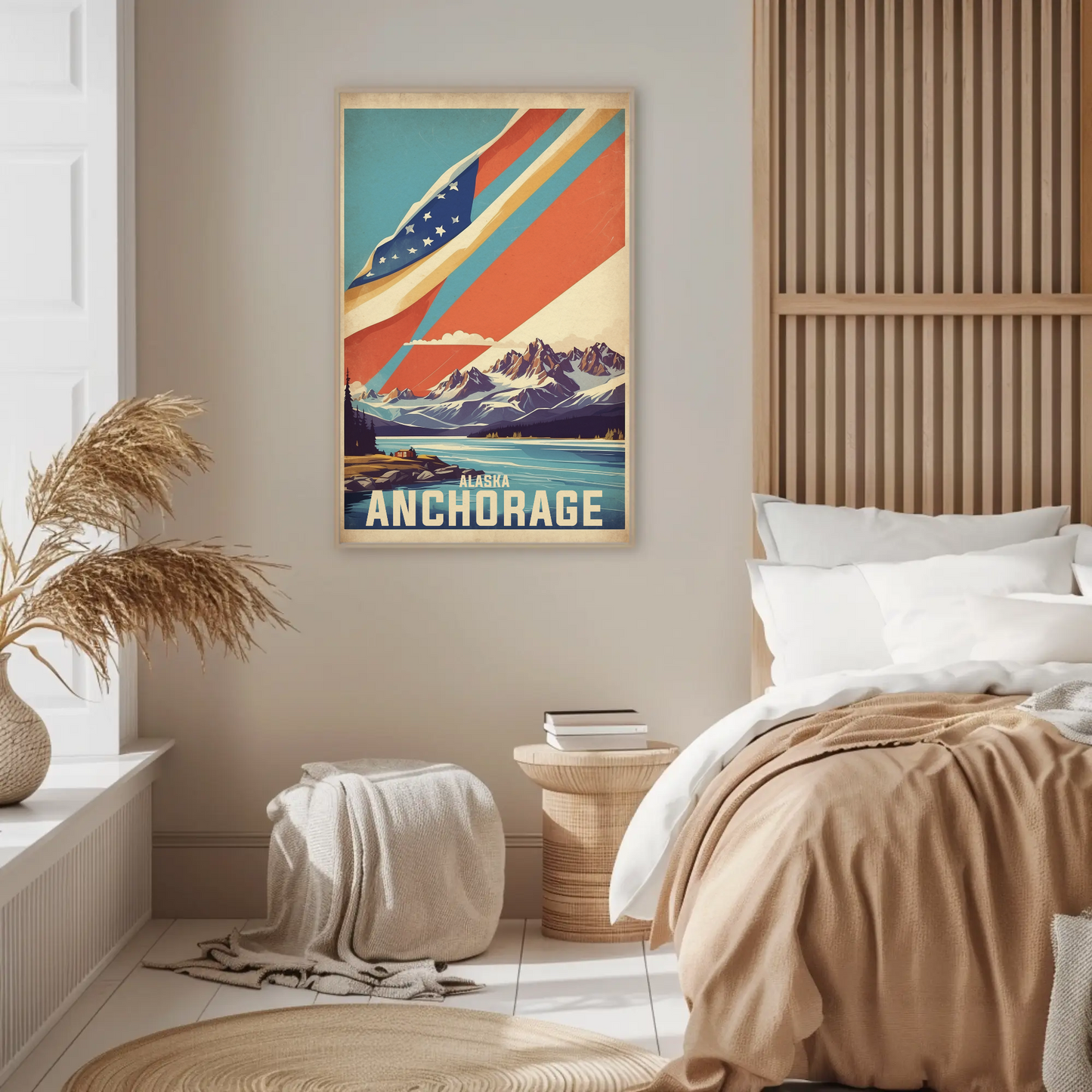 Anchorage Alaska Mountain Lake Vintage Travel Poster