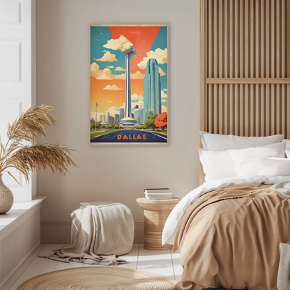 Dallas Texas Skyline Reunion Tower Vintage Travel Poster