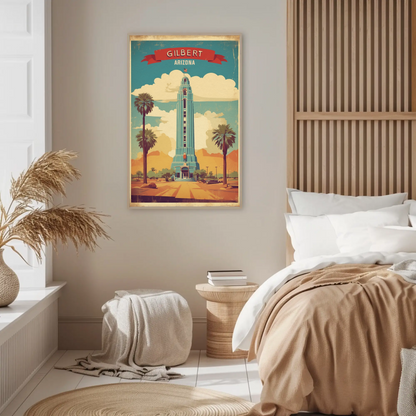 Gilbert Arizona Blue Tower Palm Desert Vintage Travel Poster