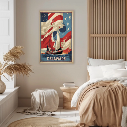 Delaware Sailboat Flag Sky Vintage Travel Poster