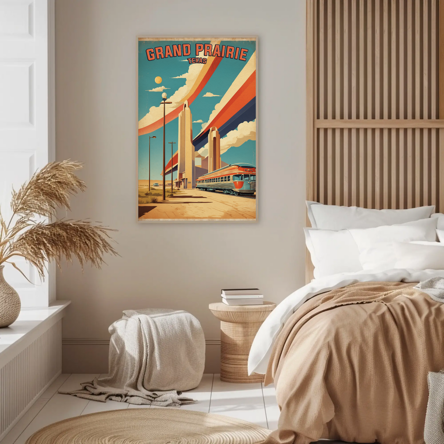 Grand Prairie Texas Train Towers Streamline Vintage Travel Poster