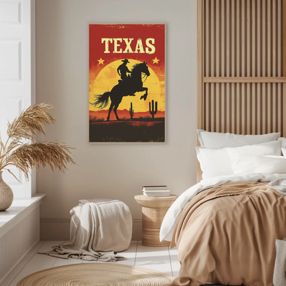 Texas Vintage Poster - Cowboy Sunset