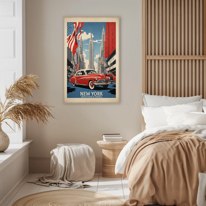 New York American Dream Cars Vintage Travel Poster