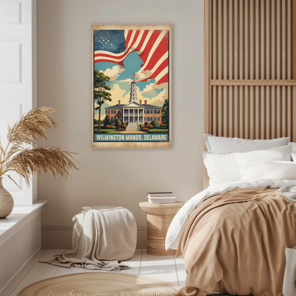 Wilmington Manor Delaware Capitol Flagscape Vintage Travel Poster