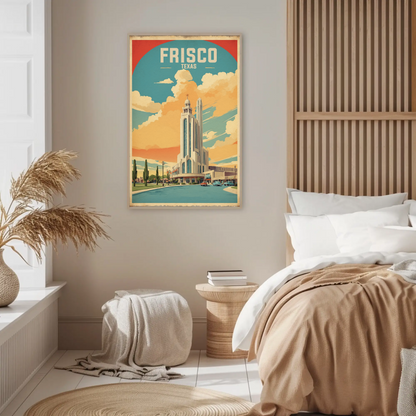 Frisco Texas Modern Tower Sunset Street Vintage Travel Poster