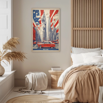 New York Statue Liberty Skyline Vintage Travel Poster