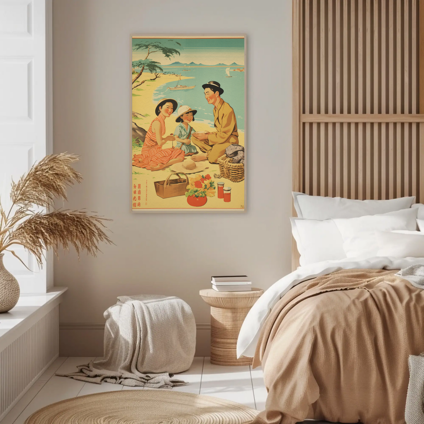 Japanese Family Picnic Seaside Summer Vintage Travel Poster