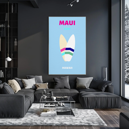 Maui Hawaii Surfboard Graphic Retro Travel Poster
