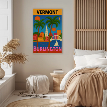 Vermont Burlington Palm Trees Church Sailboat Vintage Travel Poster