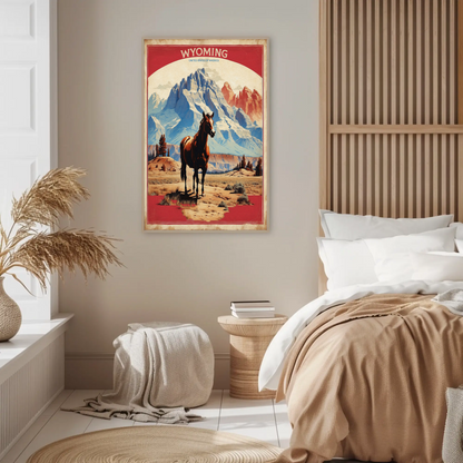 Wyoming Horse Wilderness Mountains Western Vintage Travel Poster