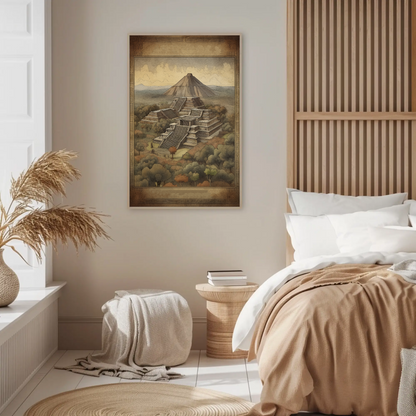 Mexico Teotihuacan Pyramids Volcano Vintage Travel Poster