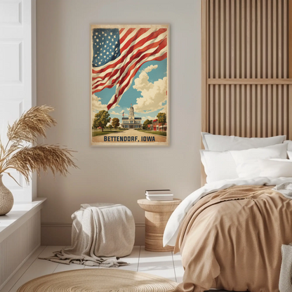 Bettendorf Iowa Town Hall Vintage Travel Poster