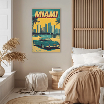 Miami Vintage Poster - Ocean Drive Retro Car
