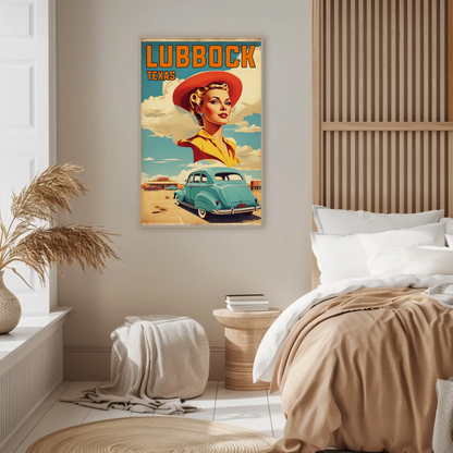 Lubbock Texas Retro Americana Vintage Travel Poster