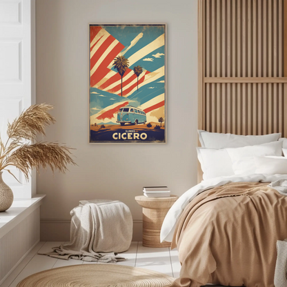 Cicero Illinois Palm Trees American Van Vintage Travel Poster