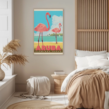 Vintage Poster Aruba Flamingo Beach