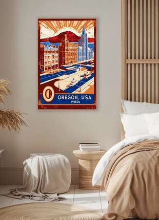 Oregon USA 1950s Coastal Cityscape Vintage Travel Poster