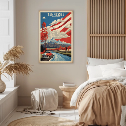 Tennessee Mountains Road Classic Car Vintage Travel Poster
