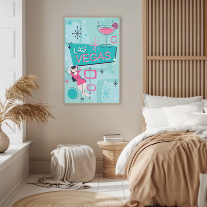 Las Vegas Retro Girl Martini Sign Midcentury Poster