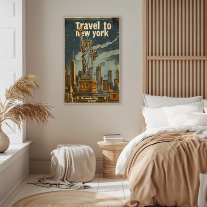Travel to New York Statue of Liberty Vintage Poster