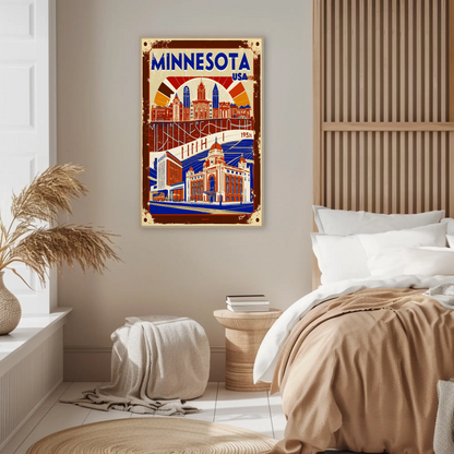 Minnesota USA 1950s Civic Skyline Vintage Travel Poster