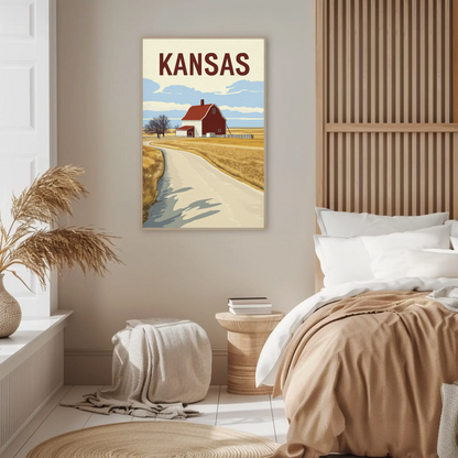 Kansas Barn Roadscape Vintage Poster