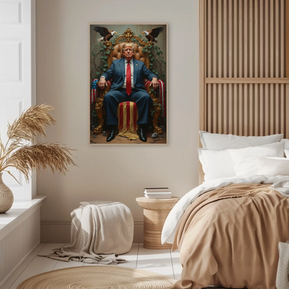 Vintage President Trump 2025 Poster Sitting In Kings Chair