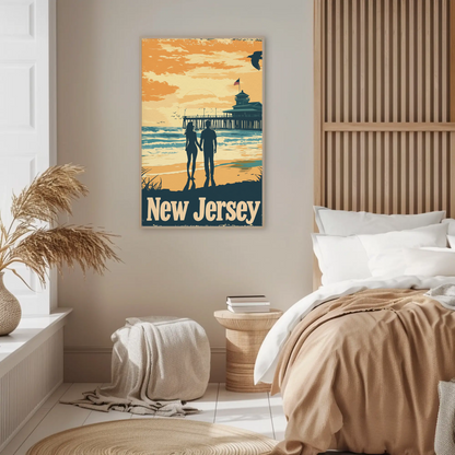 New Jersey Beach Couple Vintage Poster