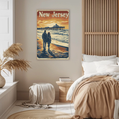 New Jersey Vintage Poster - Romantic Beach Walk