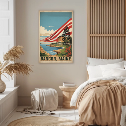 Bangor Maine Coastal Cliffside Vintage Travel Poster