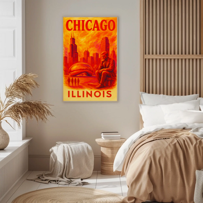 Chicago Skyline Bean Statue Modern Red Vintage Travel Poster Wall Art