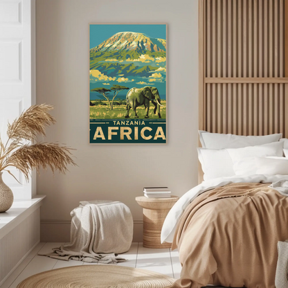 Tanzania Africa Elephant Kilimanjaro Safari Vintage Travel Poster