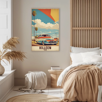 Killeen Texas Classic Car Palm Drive Vintage Travel Poster