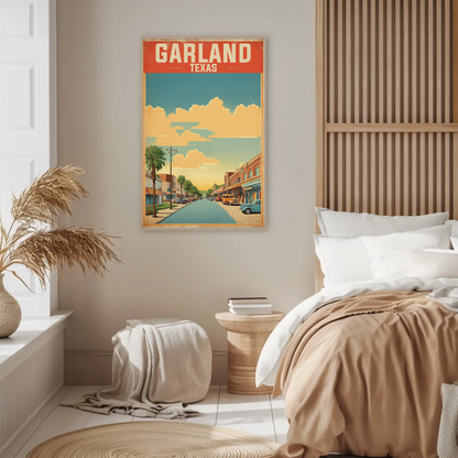 Garland Texas Main Street Retro Sunset Vintage Travel Poster