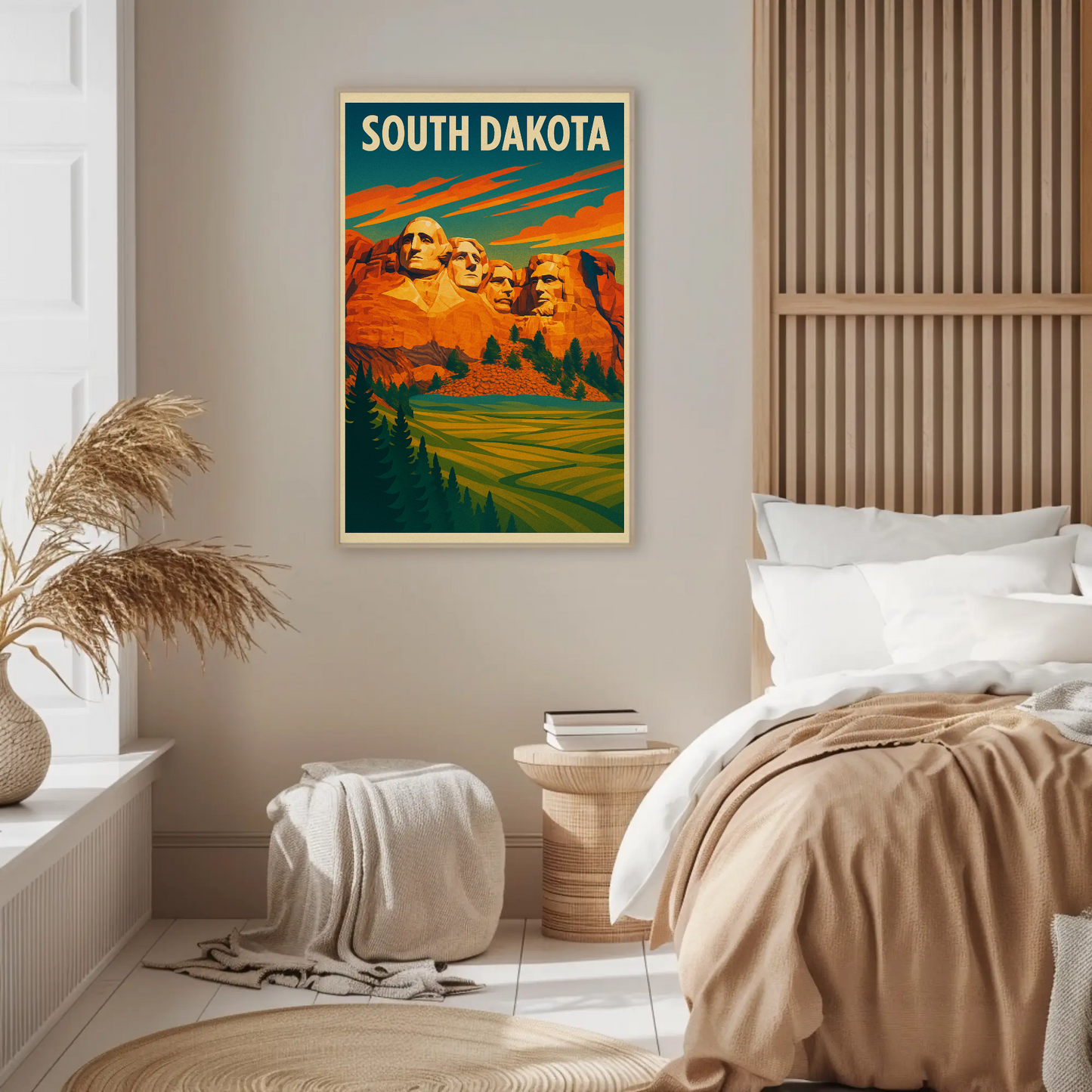 Mount Rushmore Sunset Field South Dakota Vintage Travel Poster
