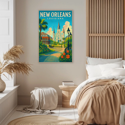 New Orleans Louisiana Cathedral Garden Vintage Travel Poster