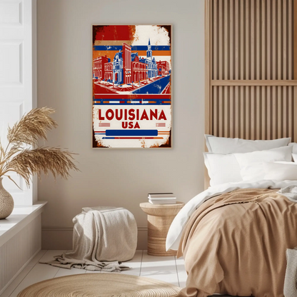 Louisiana USA French Quarter Street Vintage Maroon Travel Poster
