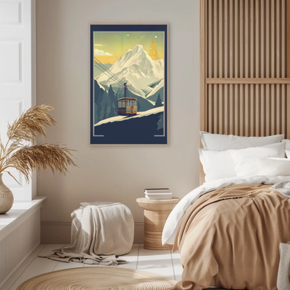 Village Chapel Below Jagged Alps Vintage Travel Poster