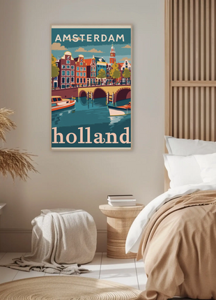 Amsterdam Holland Autumn Canal Houses Vintage Travel Poster