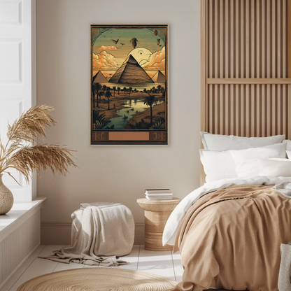 Egyptian Pyramids At Sunset Nile View Vintage Travel Poster