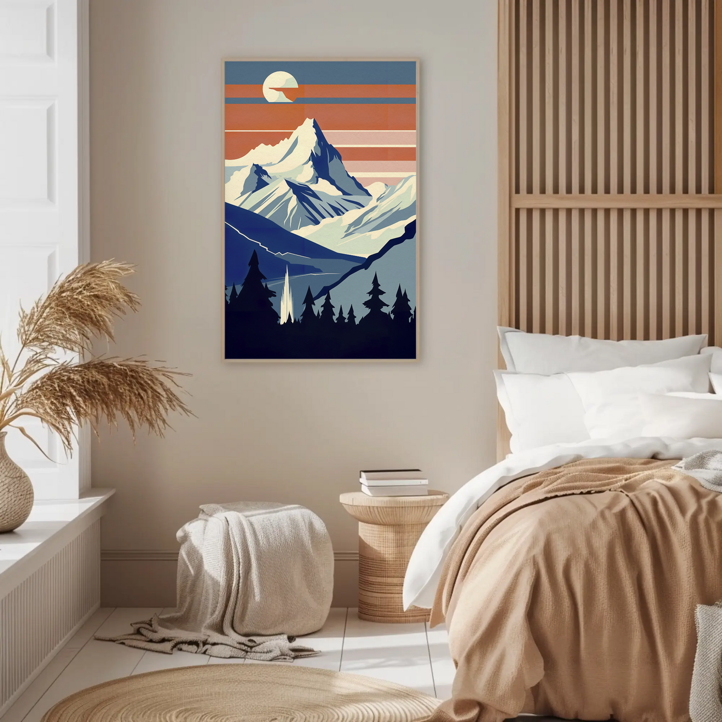 Sunset Snow Mountain View Silhouette Vintage Travel Poster